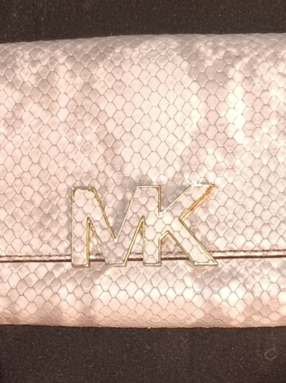 Michael Kors Beige Snake-Print Wallet with MK Logo